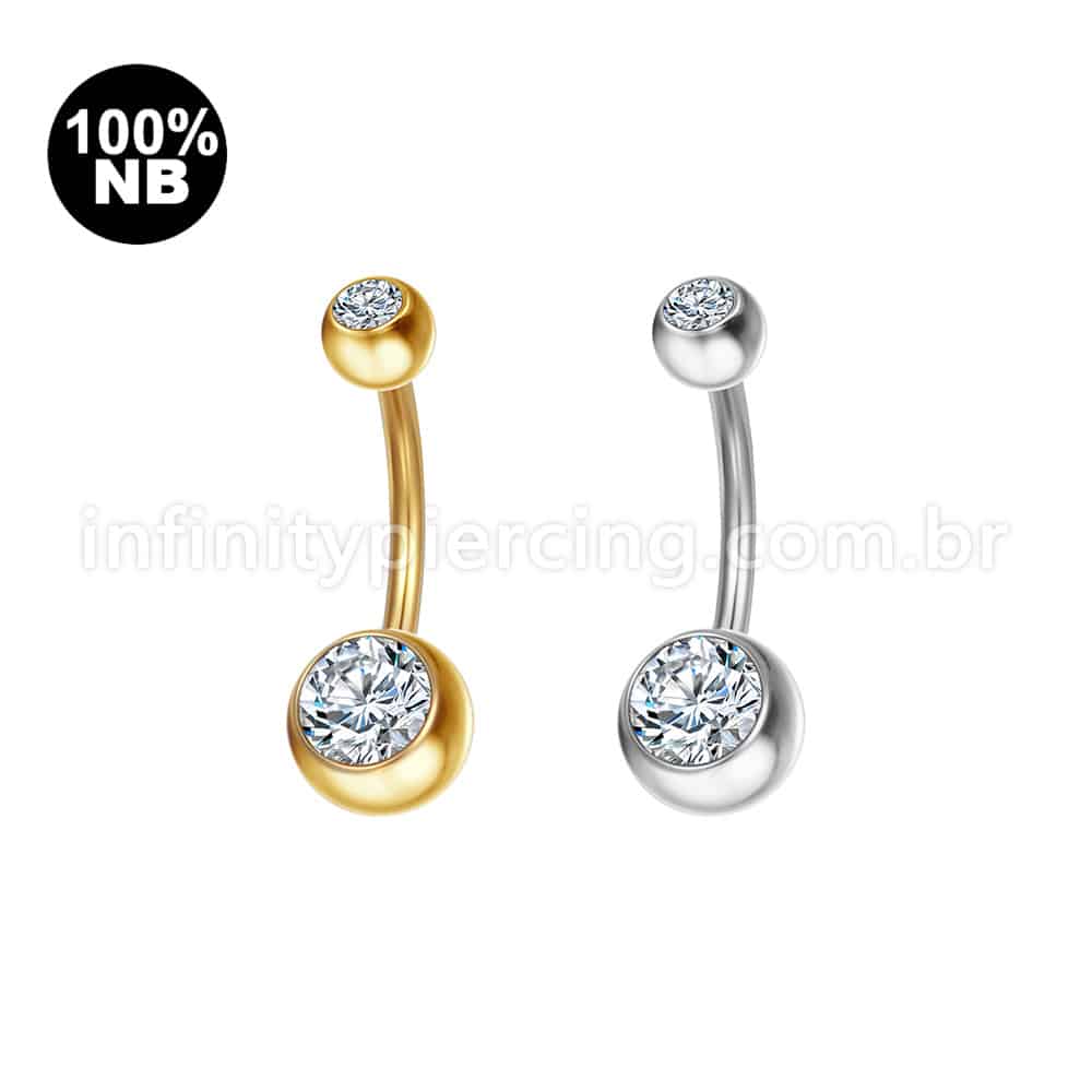 Piercing Banana Nióbio 2 Pedras Zircônia Rosca Interna